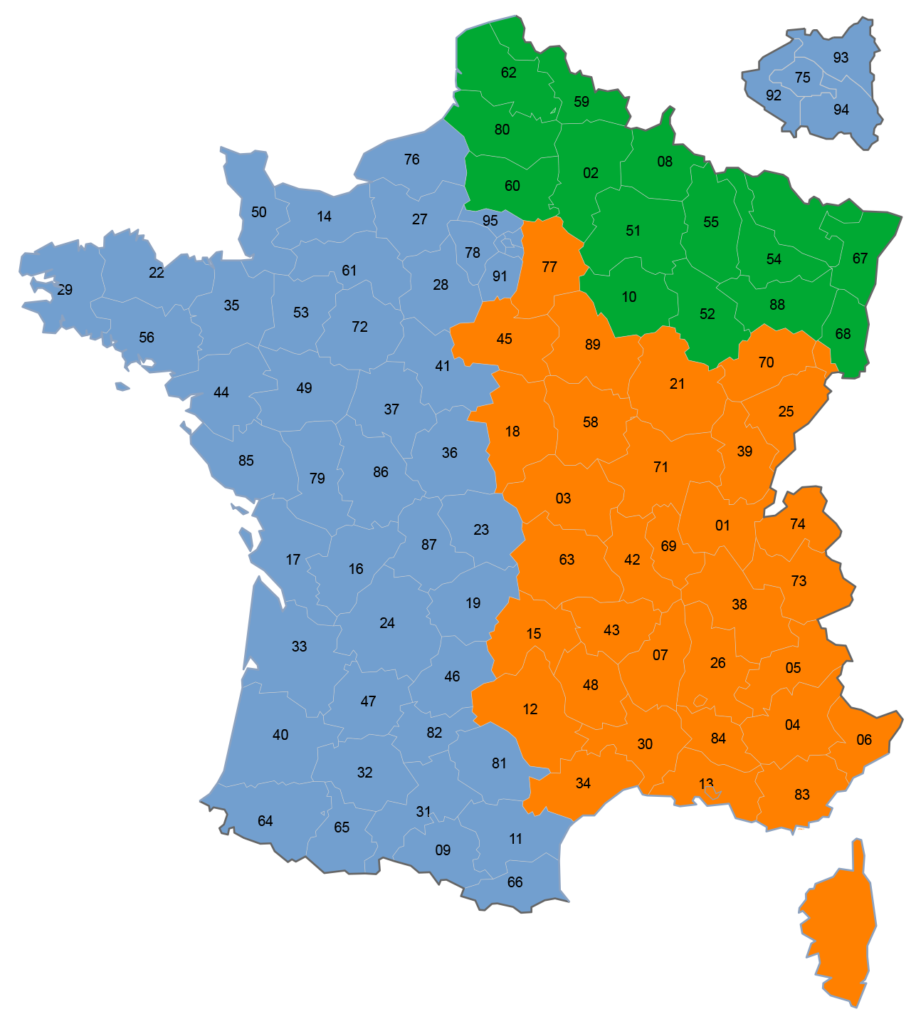 Carte de France des secteur commerciaux